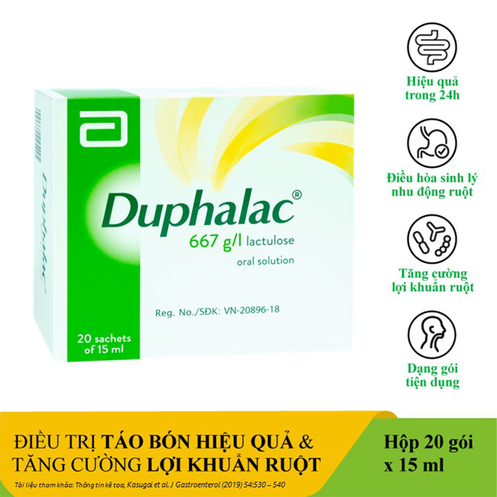 Dung dịch uống Duphalac 667g/l điều trị táo bón hiệu quả, tăng cường lợi khuẩn ruột (20 gói x 15ml)