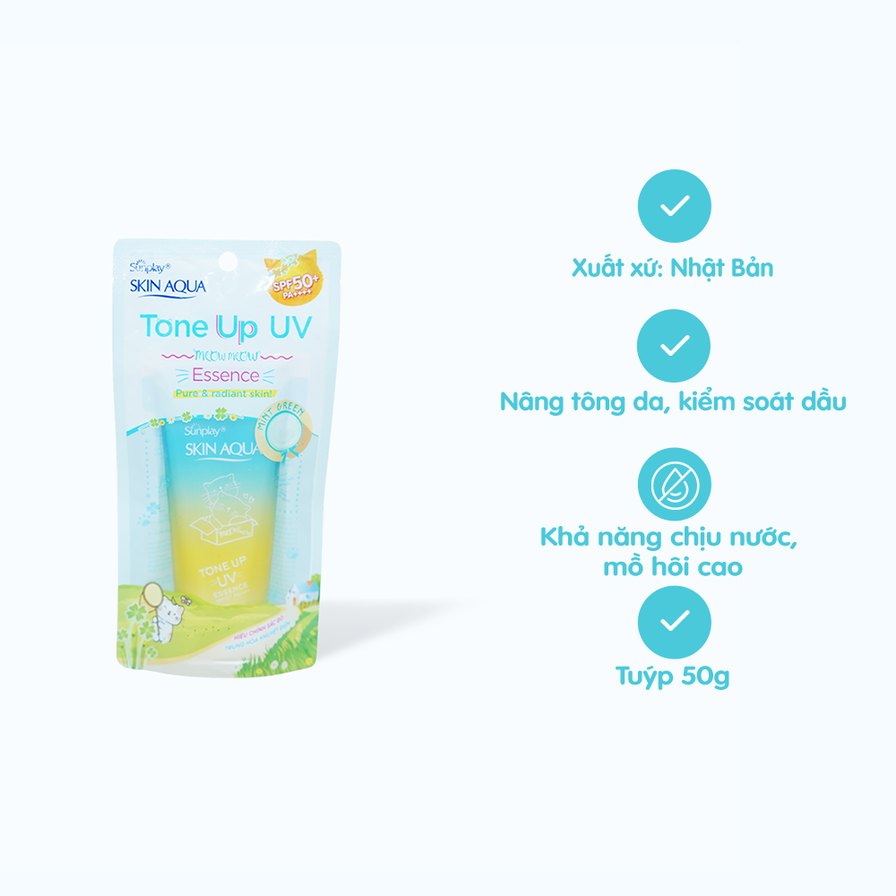 Tinh Chất Chống Nắng SUNPLAY Skin Aqua Tone Up Hiệu Chỉnh Sắc Da Mau Xanh SPF50+/PA++++  (Chai 50g)