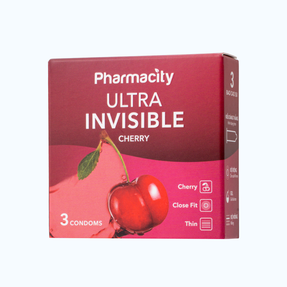 Bao Cao Su Pharmacity Ultra Invisible Cherry (Hộp 3 cái)