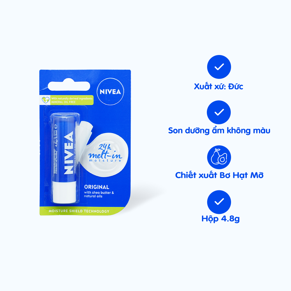 Son Dưỡng Môi NIVEA Original Care Caring Lip Không Màu ( Thỏi 4.8g)