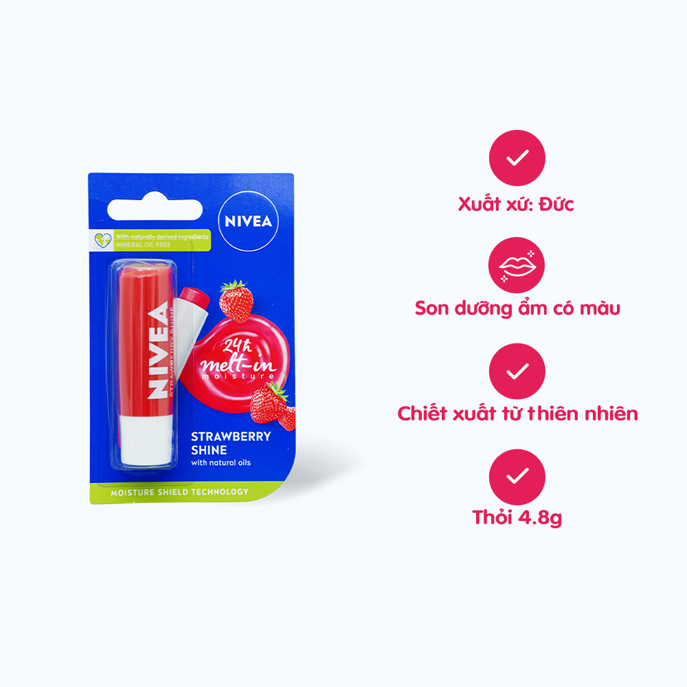 Son Dưỡng Môi NIVEA Strawberry Shine Hương Dâu - Màu đỏ (Thỏi 4.8g)