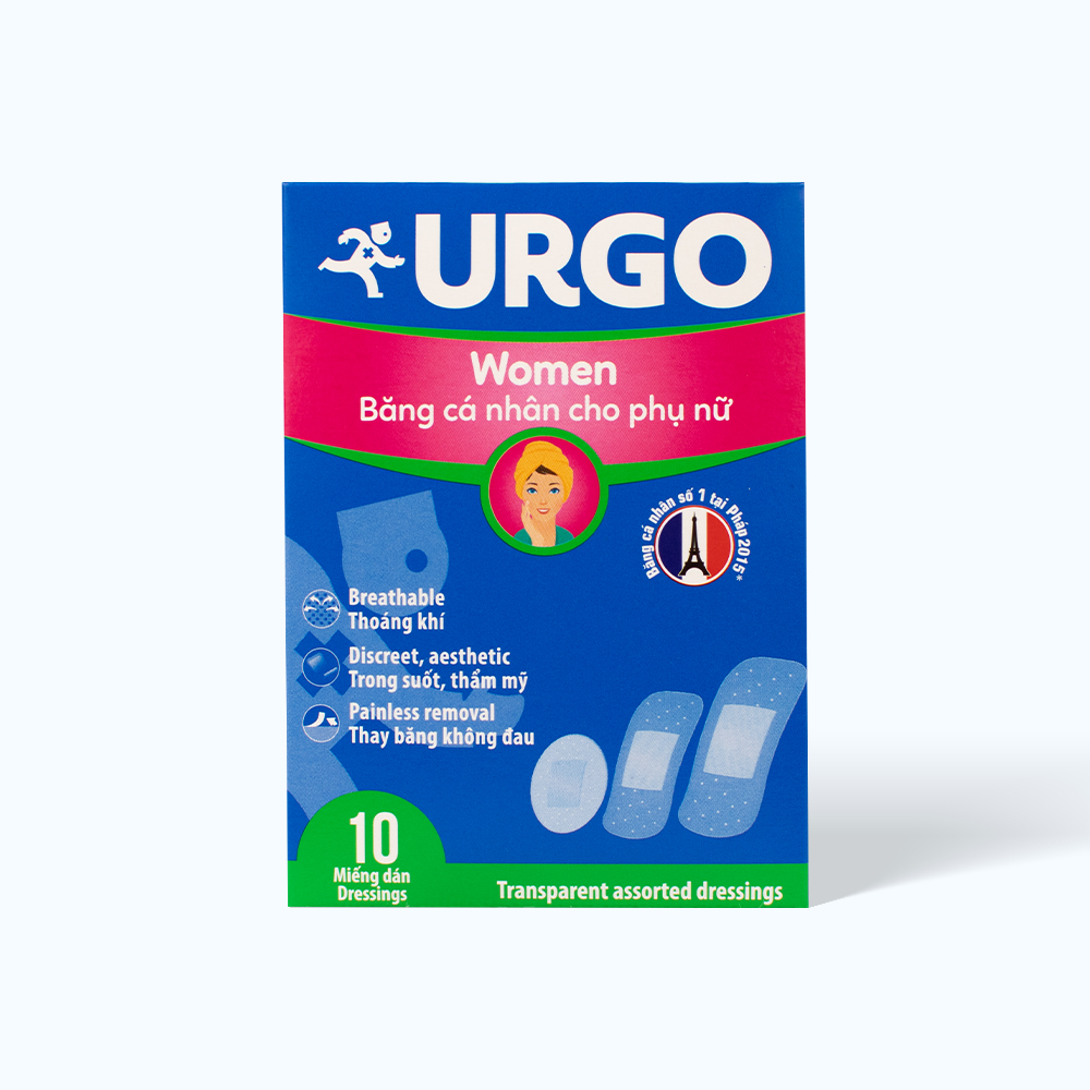 Băng cá nhân cho phụ nữ URGO Women bảo vệ vết thương nhỏ 3 size (Gói 10 miếng)