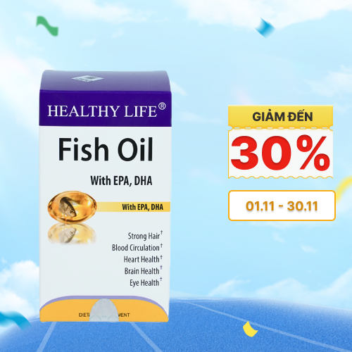 Viên dầu cá Healthy Life Omega 3 hỗ trợ não, mắt và tim mạch (Hộp 100 viên)