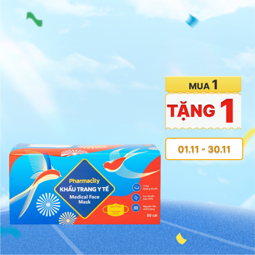 Khẩu trang y tế Pharmacity màu trắng (Hộp 50 cái) - TẾT 2025