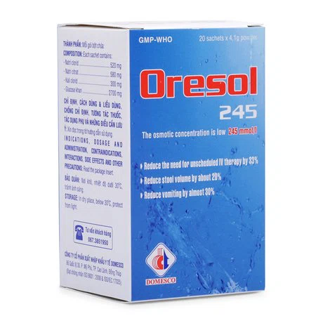 Thuốc bột uống ORESOL 245 Domesco phòng và điều trị mất nước và chất điện giải (hộp 20 gói)