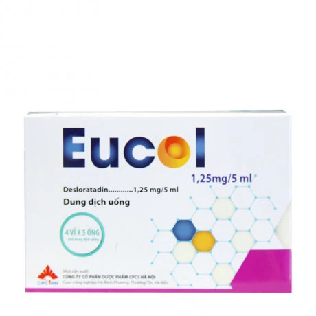 Eucol 1.25mg/5ml trị viêm mũi dị ứng, mày đay, ngứa (4 vỉ x 5 ống)