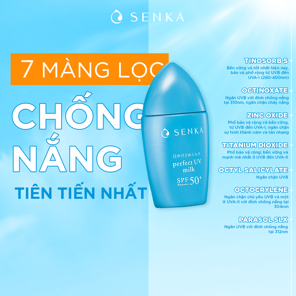 Sữa Chống Nắng SENKA Perfect UV Bảo Vệ Da Khỏi Tác Hại Của Tia UV SPF50+ PA++++ (Chai 40g)