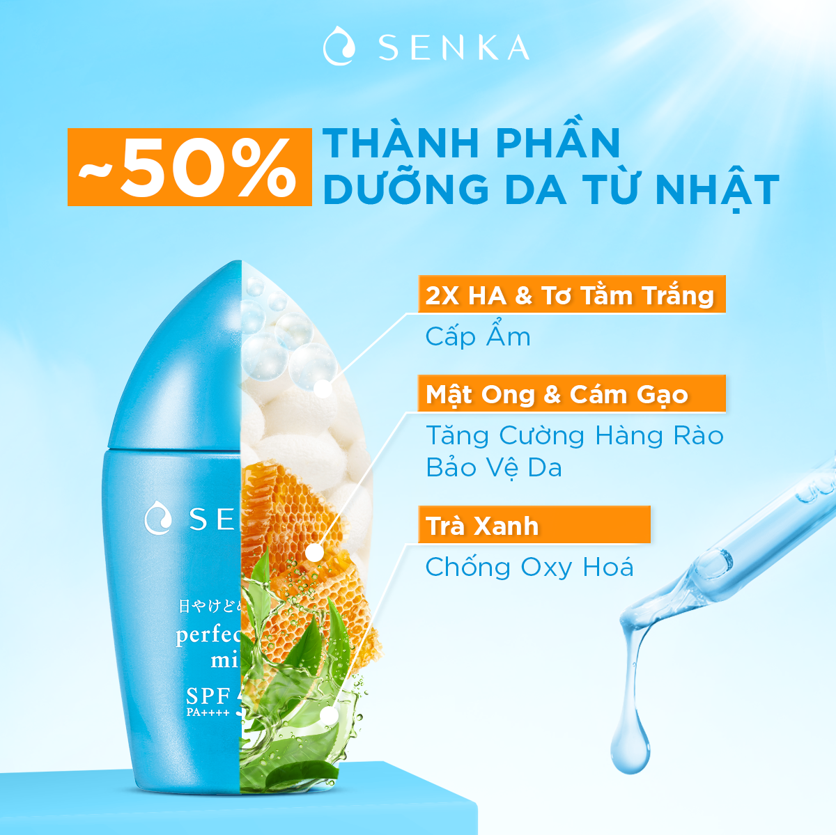 Sữa Chống Nắng SENKA Perfect UV Bảo Vệ Da Khỏi Tác Hại Của Tia UV SPF50+ PA++++ (Chai 40g)