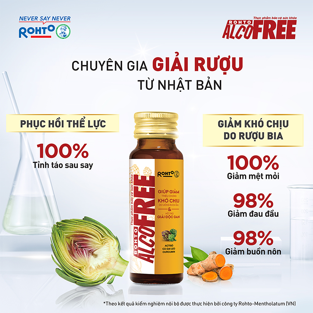 Nước uống Rohto Alcofree Hỗ trợ giải rượu và bảo vệ gan (Lốc 3 chai x 50ml)