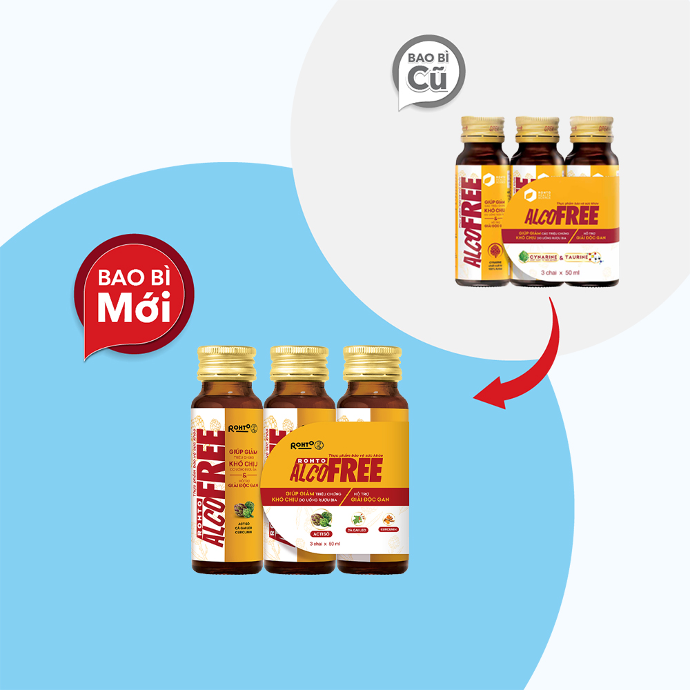 Nước uống Rohto Alcofree Hỗ trợ giải rượu và bảo vệ gan (Lốc 3 chai x 50ml)