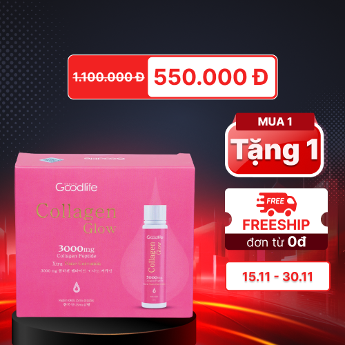 Nước uống Collagen Goodlife Collagen Glow 3000mg hỗ trợ làm đẹp da (Hộp 10 ống x 25mL)