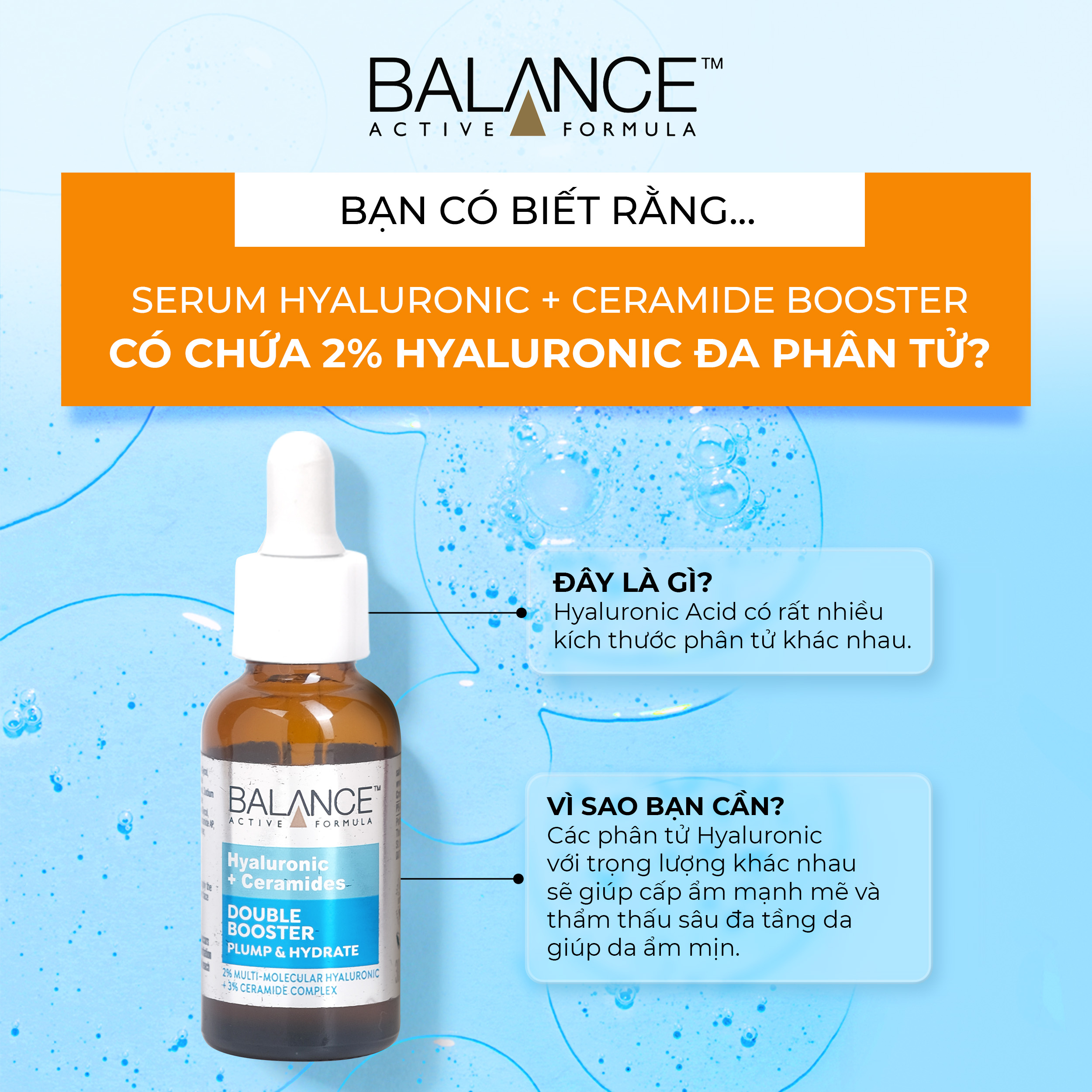 Serum BALANCE Active Formula Double Booster Hyaluronic & Ceramides Cấp Nước Dưỡng Ẩm Da (Chai 30ml)