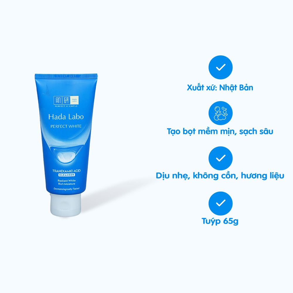 Kem Rửa Mặt HADA LABO Labo Perfect White Sạch Dịu Nhẹ, Dưỡng Sáng Sa (Chai 80g)