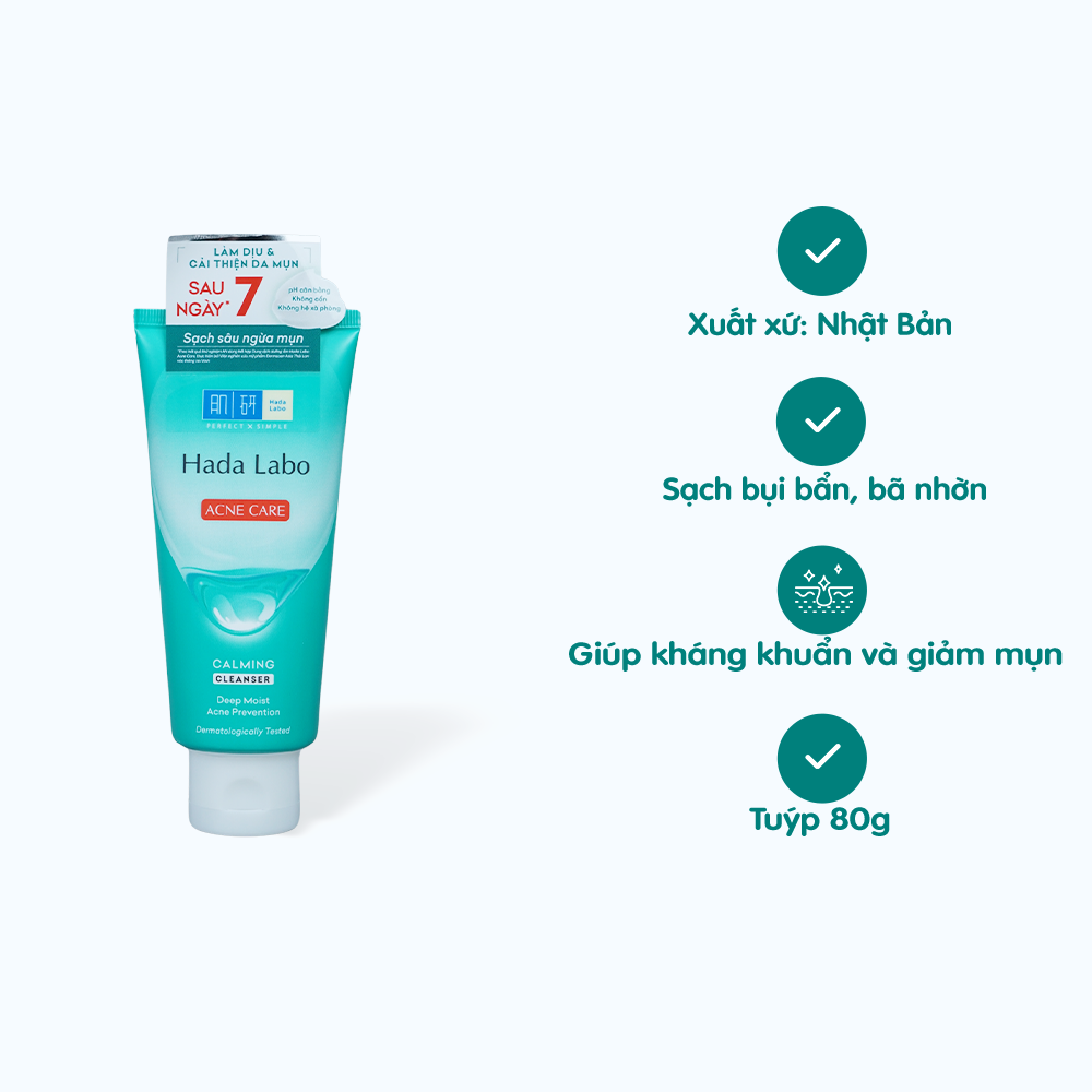 Kem Rửa Mặt HADA LABO Acne Care Calming Dành Cho Da Mụn Và Nhạy Cảm (Tuýp 80g)