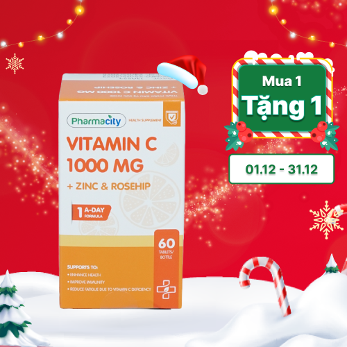 Viên uống Pharmacity Vitamin C 1000mg + Zinc & Rosehip hỗ trợ sức đề kháng (60 viên)