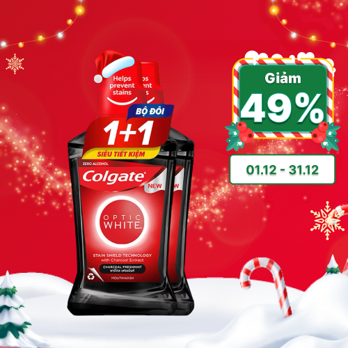 Bộ Đôi Nước Súc Miệng COLGATE Optic White Charcoal (2 chai x 500ml)