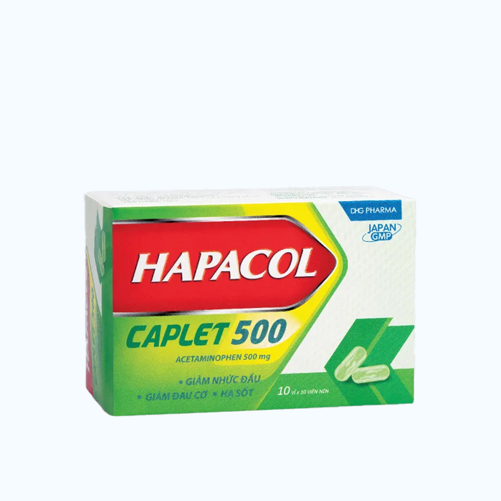 Viên nén dài Hapacol Caplet 500mg hạ sốt, giảm đau (10 vỉ x 10 viên)