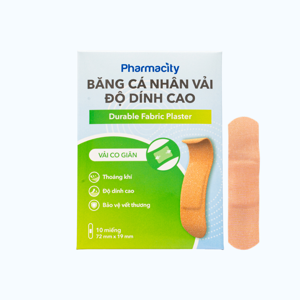 Băng cá nhân vải Pharmacity độ dính cao 72x19mm (Hộp 10 Miếng)