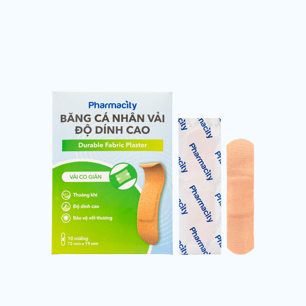 Băng cá nhân vải Pharmacity độ dính cao 72x19mm (Hộp 10 Miếng)