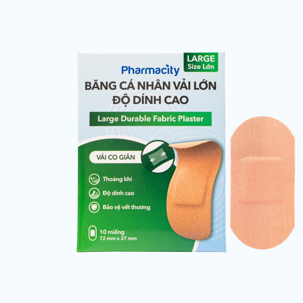 Băng cá nhân vải lớn Pharmacity độ dính cao 72x37mm (Hộp 10 Miếng)