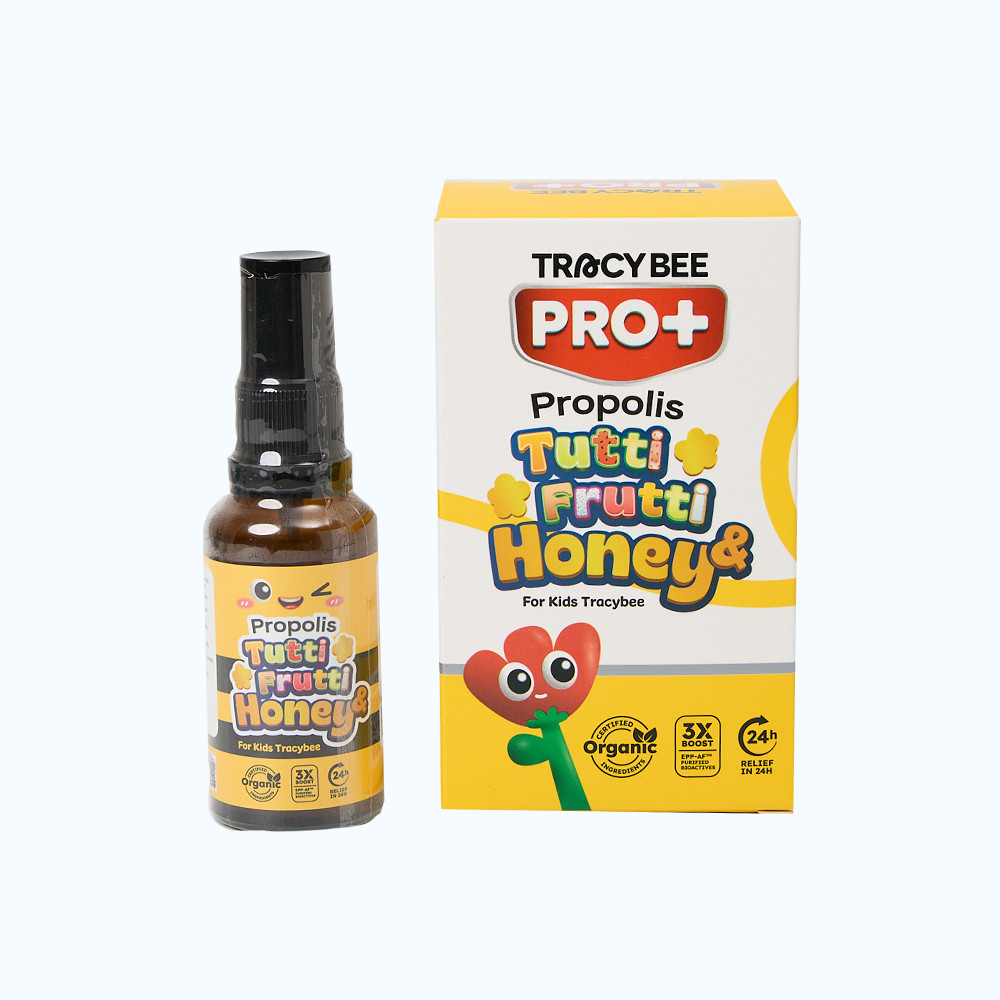Tracy Bee Xit Keo Ong For Kids Frutti & Honey giúp giảm đau họng, viêm họng (Chai 30ml)