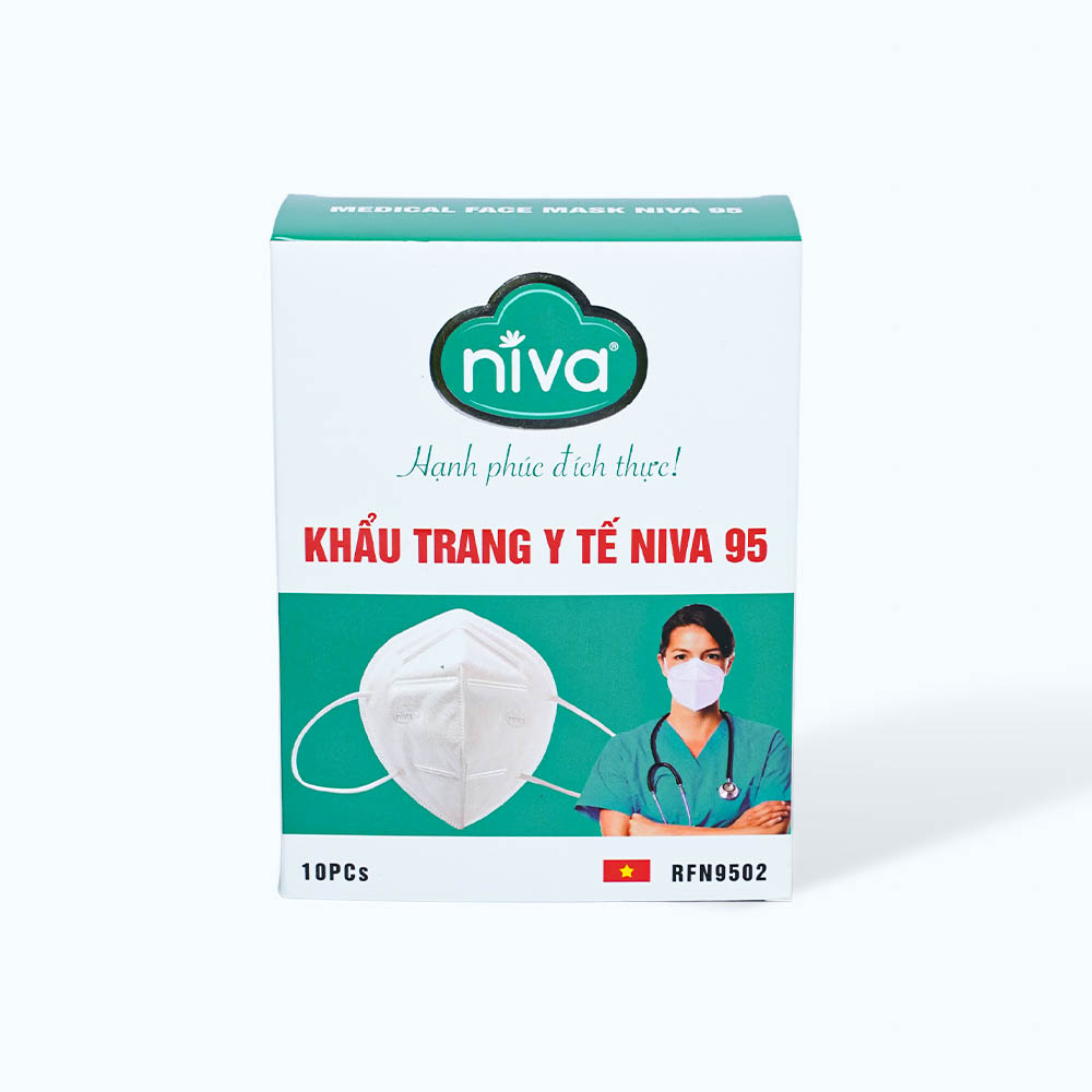 Khẩu trang NIVA tiêu chuẩn N95 4 lớp giúp ngăn vi khuẩn, khói, bụi, dầu, giọt bắn xâm nhập (10 cái)