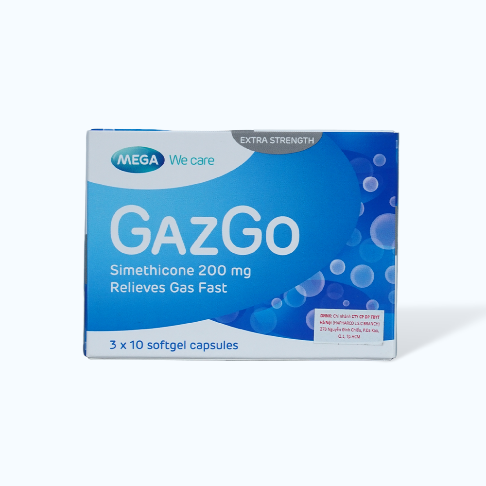 Viên uống GAZGO 200mg trị đầy hơi, chướng bụng, khó tiêu (Hộp 3 vỉ x 10 viên)