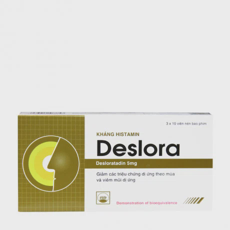 Thuốc Deslora 5mg trị triệu chứng viêm mũi dị ứng, mày đay (3 vỉ x 10 viên)