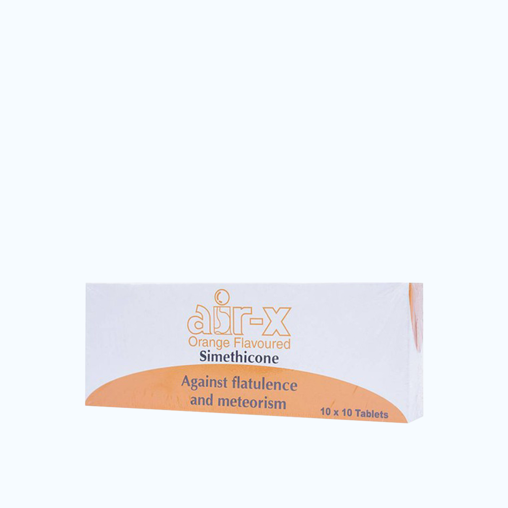 Viên nhai Air-X Hương vị cam trị đầy hơi, chướng bụng (10 vỉ x 10 viên)