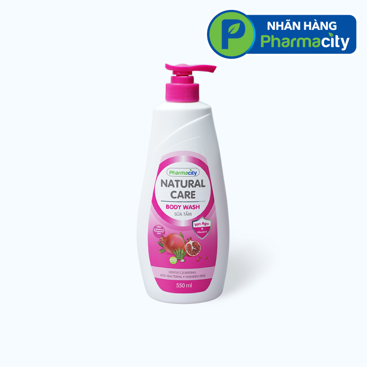 Sữa tắm hương lựu đỏ và chiết xuất lô hội Pharmacity Natural Care kháng khuẩn (Chai 550g)