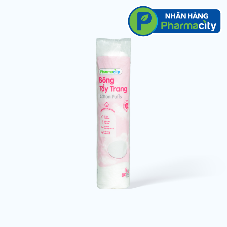 Bông tẩy trang Pharmacity Cotton Puffs mềm mại, làm sạch da (Túi 90 miếng)