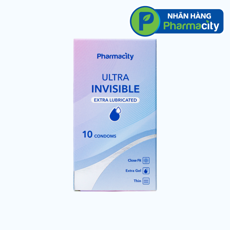 Pharmacity Bao cao su Ultra Invisible siêu mỏng, nhiều chất bôi trơn (10 cái/hộp)