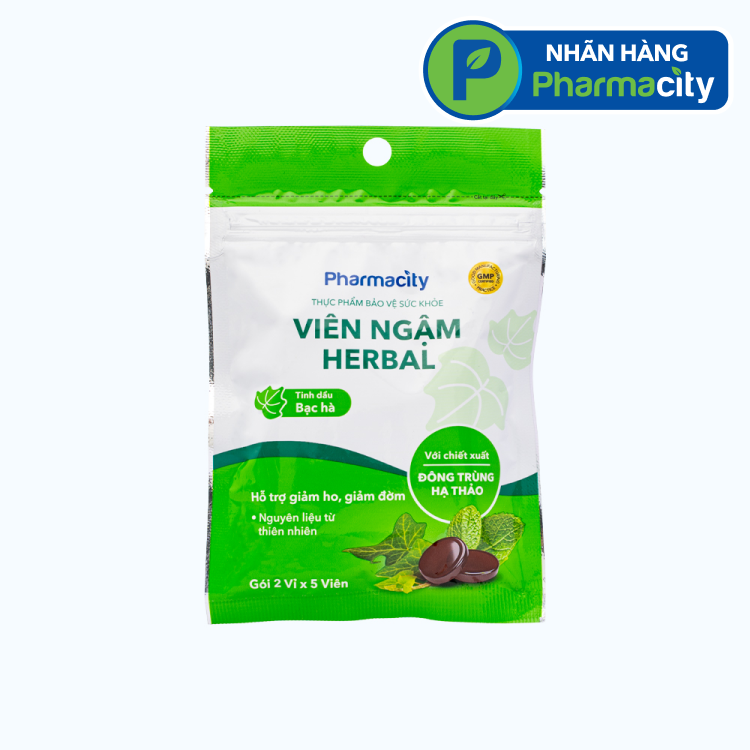 Viên ngậm Pharmacity Herbal giảm ho, giảm đờm, dịu họng (2 vỉ x 5 viên)
