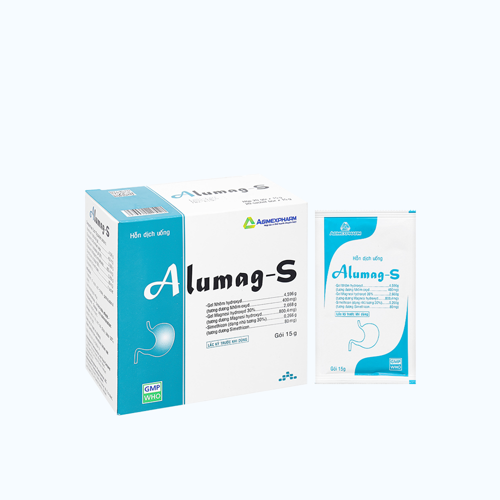 Thuốc Alumag-S điều trị viêm loét dạ dày, trào ngược dạ dày (Hộp 20 gói).