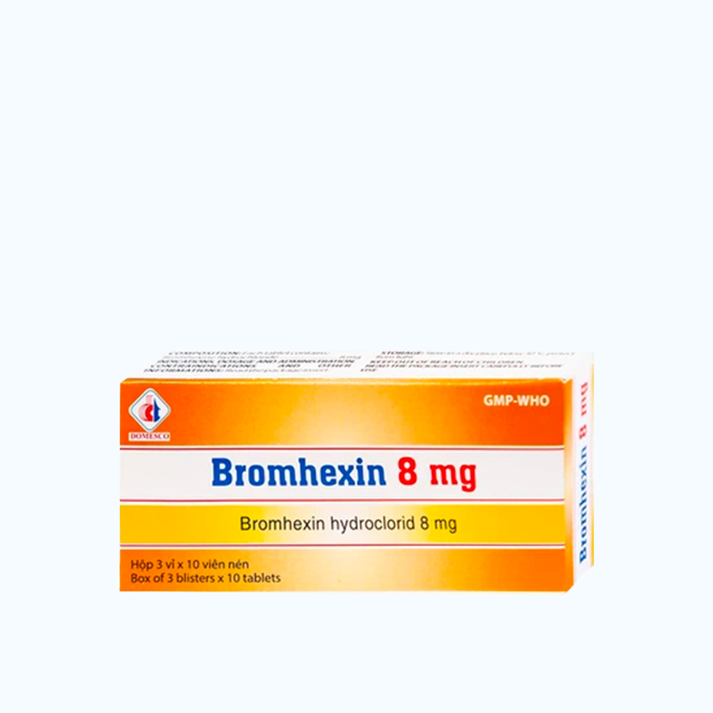 Bromhexin 8 mg điều trị rối loạn tiết dịch phế quản (3 vỉ x 10 viên)