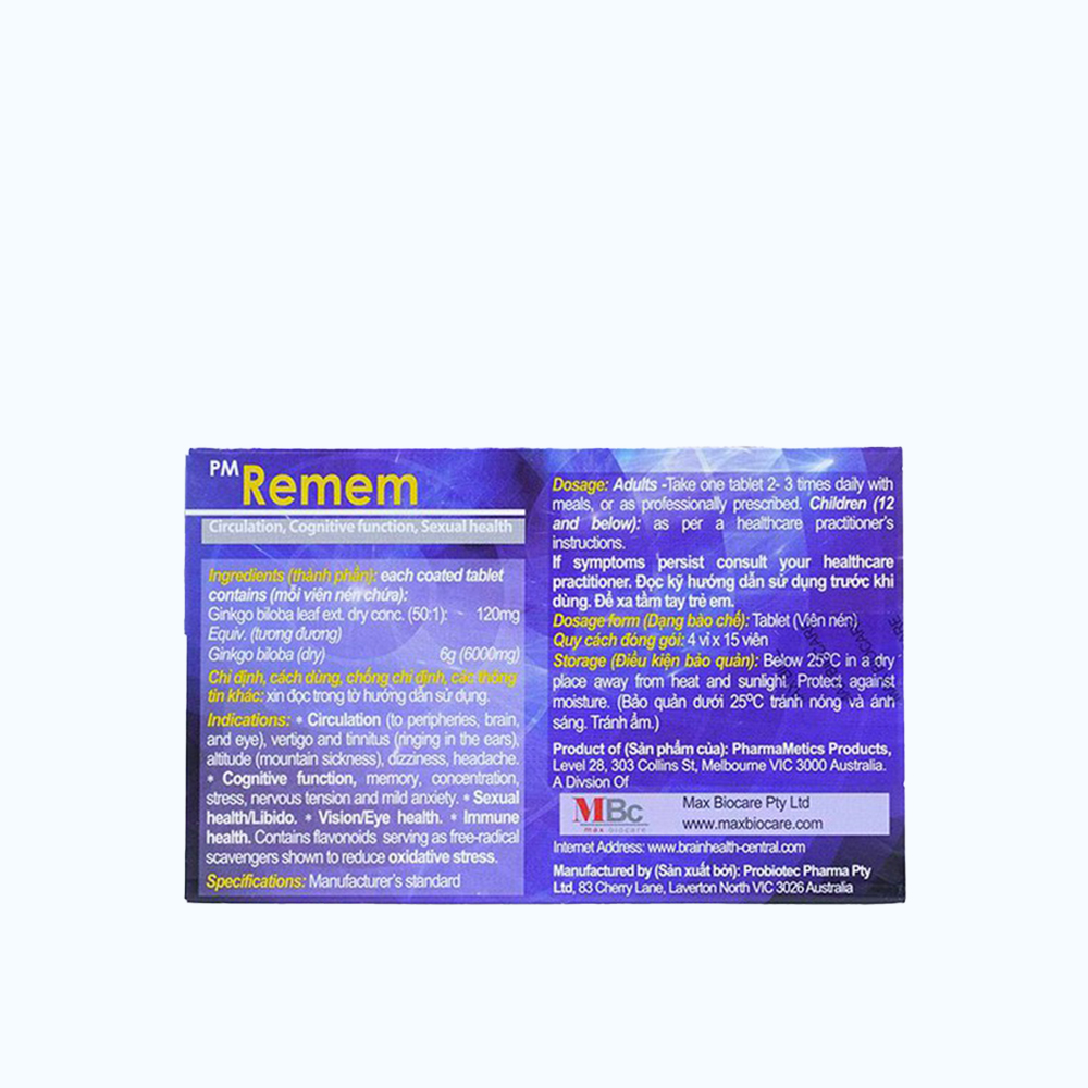 Phom Rem Viên nén PM Remem BV Pharma cải thiện trí nhớ, giảm đau đầu mất ngủ (4 ...