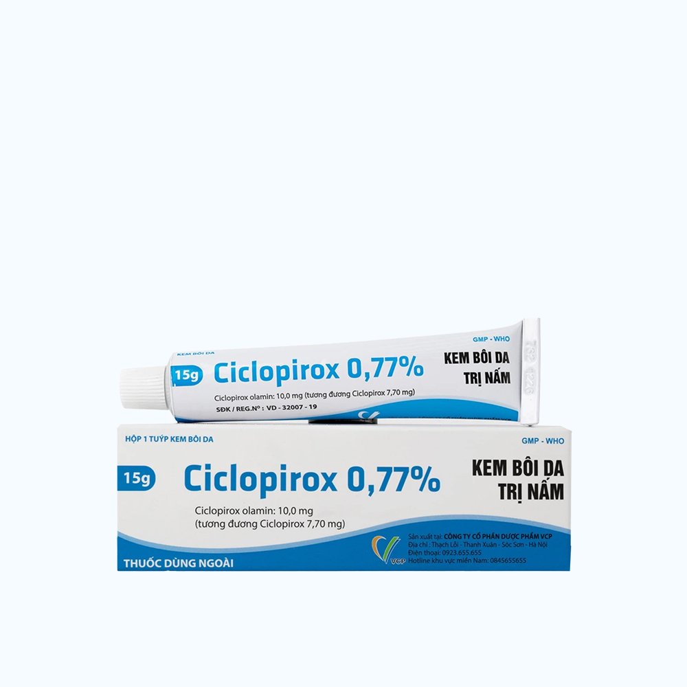 Ciclopirox 0,77% VCP điều trị nấm da toàn thân (Hộp 15g)