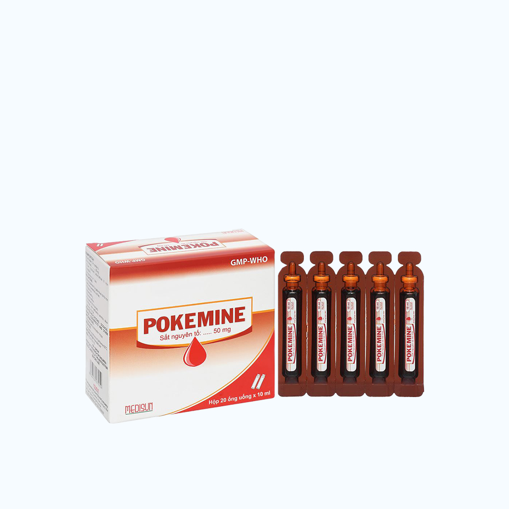 Thuốc Pokemine 50mg bổ sung sắt cho người thiếu máu (Hộp 20 ống)