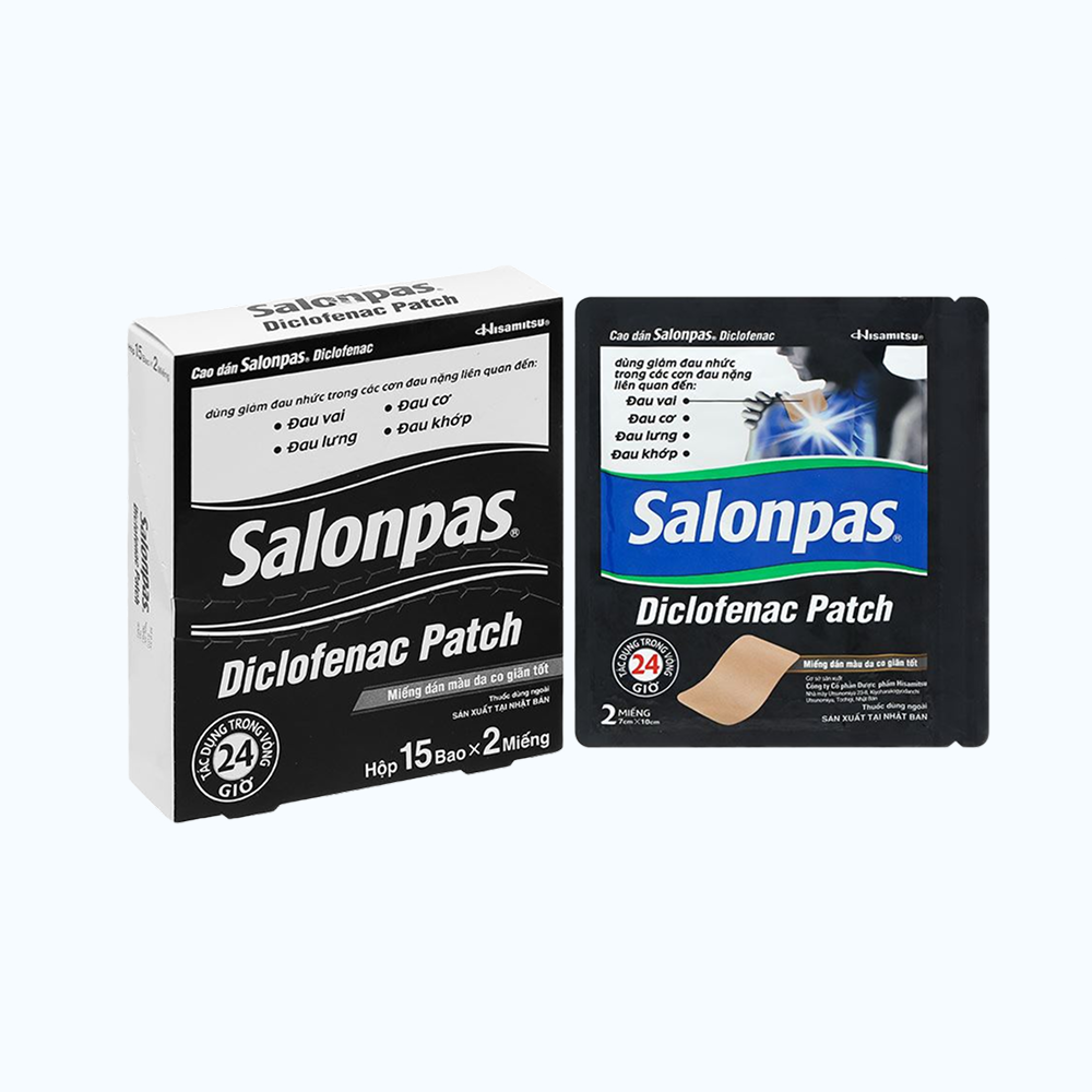 Cao dán Salonpas Diclofenac Patch Hisamitsu giảm đau, kháng viêm đau cơ, đau vai (15 gói x 2 miếng)