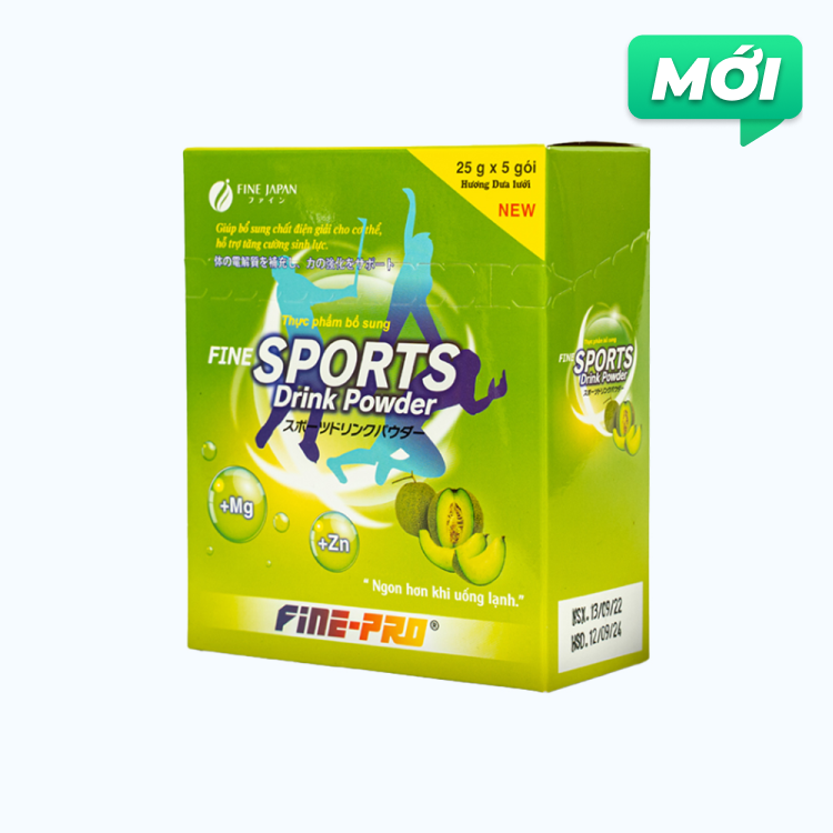 Bột điện giải Fine Sports Drink hương dưa lưới giúp bù nước (Hộp 5 gói x 25g)