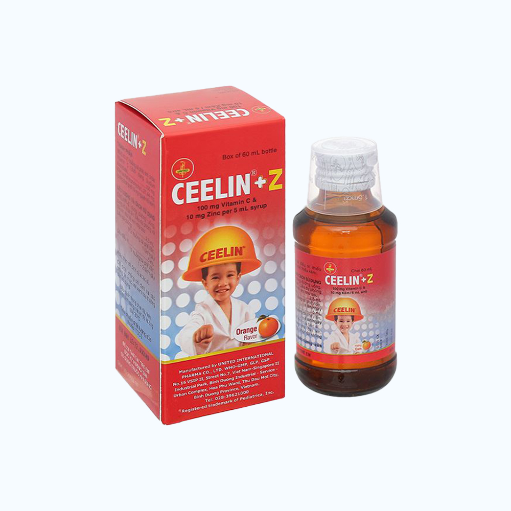 Siro Ceelin + Z United phòng ngừa và điều trị thiếu vitamin C hoặc thiếu kẽm (60ml)