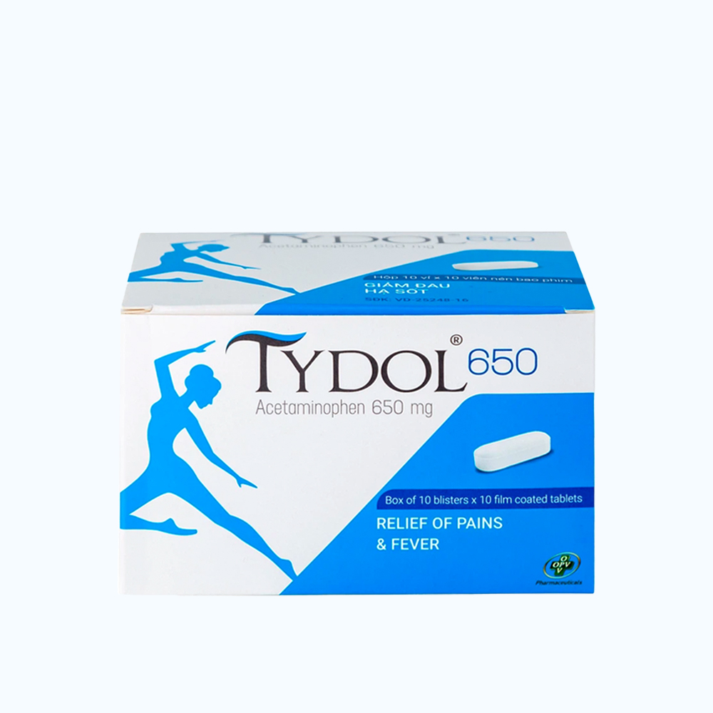 Thuốc TYDOL 650MG giảm đau từ nhẹ đến vừa và hạ sốt (10 vỉ x 10 viên)