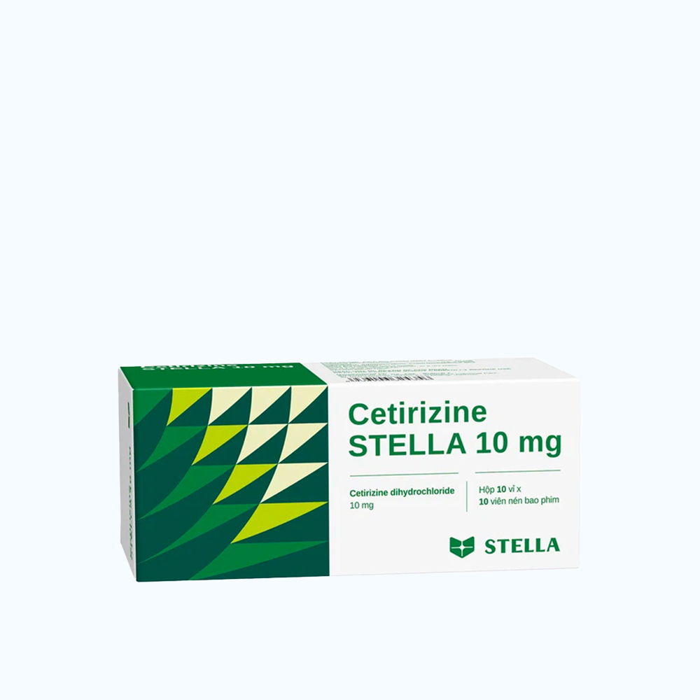 Viên nén Cetirizine Stella 10mg điều trị triệu chứng viêm mũi dị ứng, mày đay (10 vỉ x 10 viên)