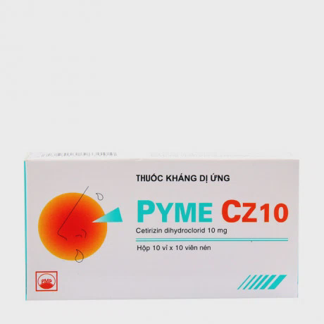 Thuốc kháng dị ứng Pyme Cz10 Pymepharco điều trị viêm mũi dị ứng, sổ mũi, mày đay (10 vỉ x 10 viên)