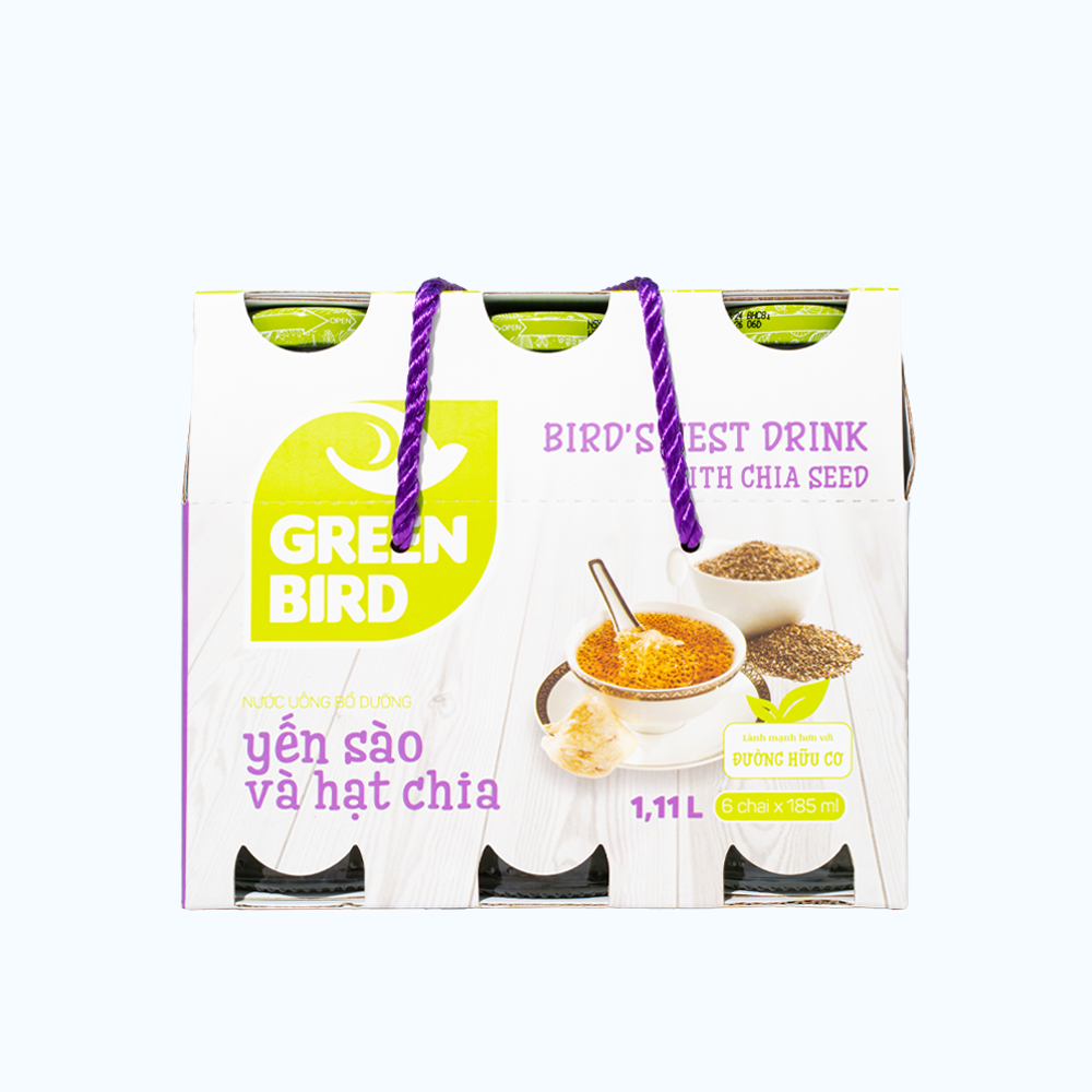 Nước Uống Bổ Dưỡng Yến Sào Và Hạt Chia Green Bird 6 Chai x 185ml