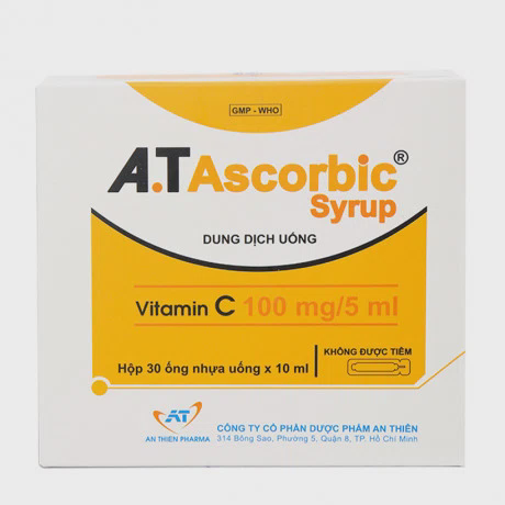 Dung dịch uống A.T Ascorbic 100mg/5ml cung cấp vitamin C (30 ống x 10ml)