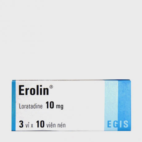 Thuốc Erolin 10 mg điều trị viêm mũi dị ứng và mày đay (3 vỉ x 10 viên)
