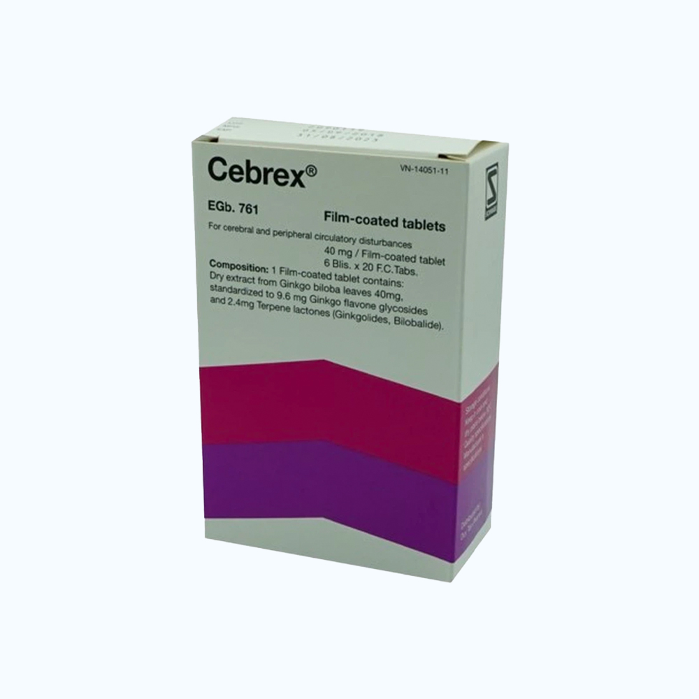 Thuốc Cebrex 40mg trị rối loạn tuần hoàn não và ngoại biên (Hộp 6 Vỉ x 20 Viên)