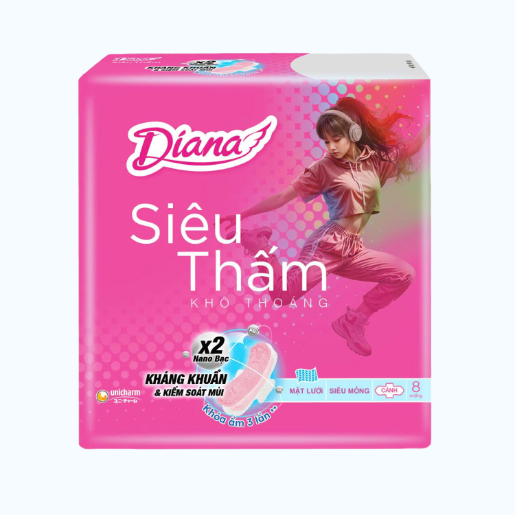 Băng Vệ Sinh Diana Siêu Thấm Siêu Mỏng Cánh 23Cm 8 Miếng