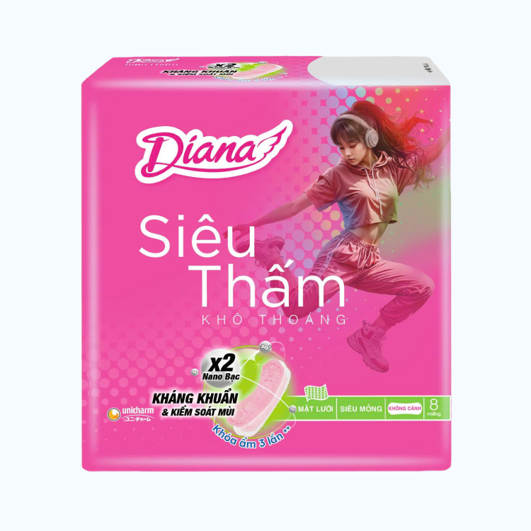 Băng Vệ Sinh Diana Siêu Thấm Có Cánh 23Cm 8 Miếng